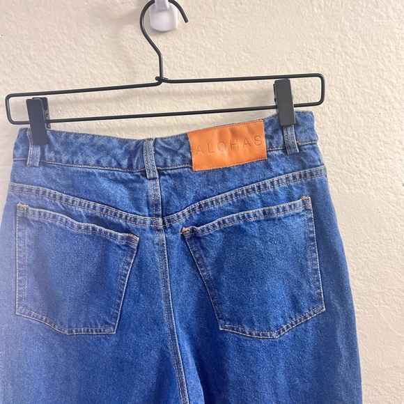 ALOHAS Womens M Deep Blue Relaxed Fit Leg High Rise Denim Dark Wash Jeans - Picture 7 of 8